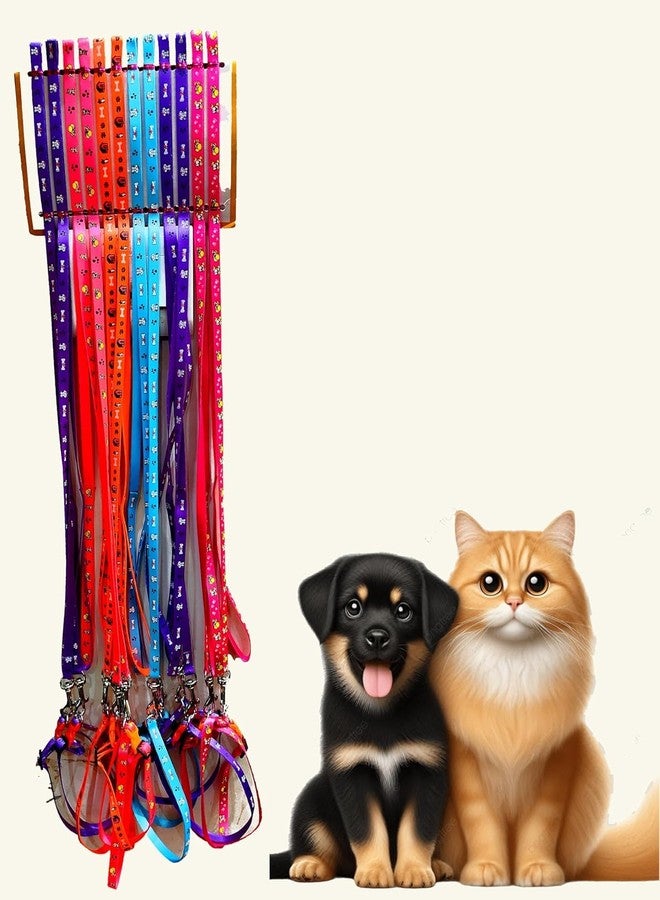 D&C PAWS Nylon Printed Collar and Leash Set for Puppies, Small Dogs, and Cats - 10mm Adjustable Collar with Leash, Pack of 5 Pieces, Perfect for Training and Walks - Image 1